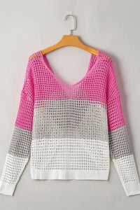 Twisted Back Round Neck Contrast Knit Cover Up - Update AvenueFestival VibesTrendsi100100329851037100100329851037e7c51a83 - 67cc - 4d43 - bce5 - b7923a641ca3 - MaxHot Pink