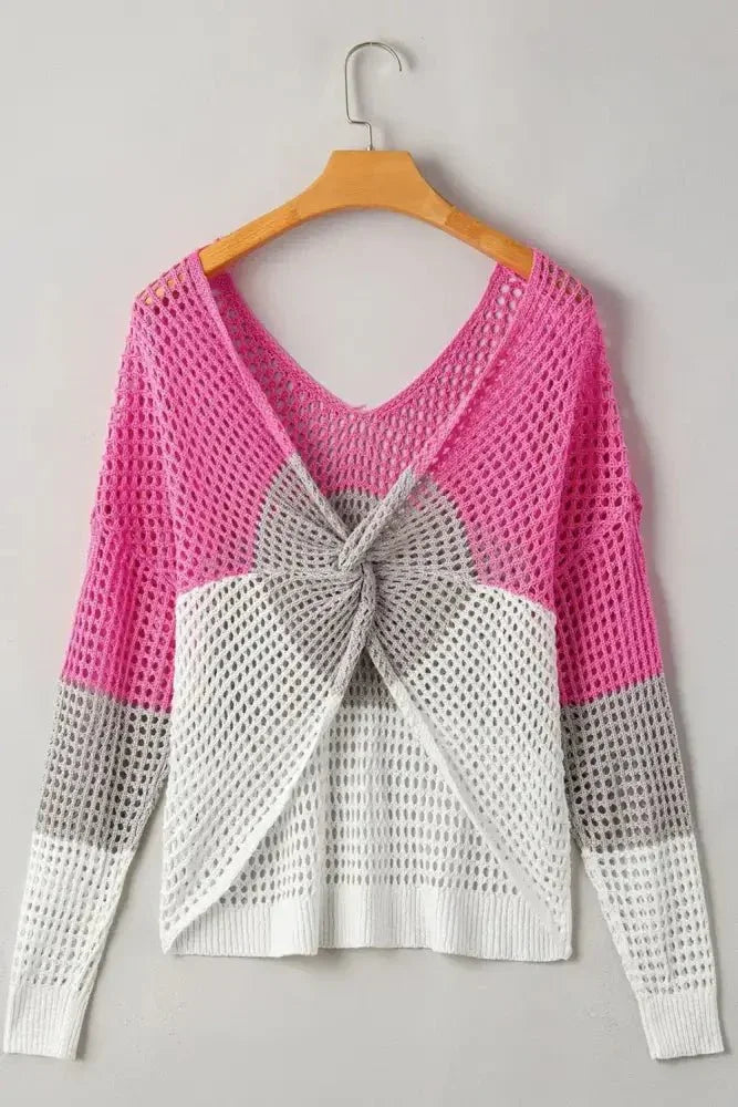 Twisted Back Round Neck Contrast Knit Cover Up - Update AvenueFestival VibesTrendsi1001003298510371001003298510371ae6c4a8 - ec12 - 4248 - a669 - 731ac446ed9f - MaxHot Pink