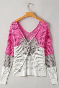 Twisted Back Round Neck Contrast Knit Cover Up - Update AvenueFestival VibesTrendsi1001003298510371001003298510371ae6c4a8 - ec12 - 4248 - a669 - 731ac446ed9f - MaxHot Pink
