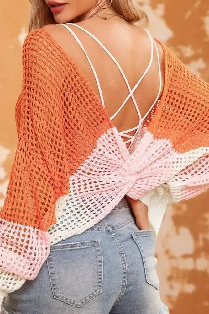 Twisted Back Round Neck Contrast Knit Cover Up - Update AvenueFestival VibesTrendsi100100329855711100100329855711fae7e32e - de8d - 4f6b - 8e93 - 6601de32d2e1 - MaxTangerine