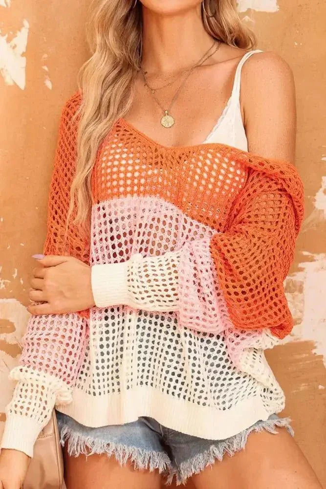 Twisted Back Round Neck Contrast Knit Cover Up - Update AvenueFestival VibesTrendsi1001003298557111001003298557112f2cca19 - 848c - 4f43 - b09e - d60fe7c110b4 - MaxTangerine