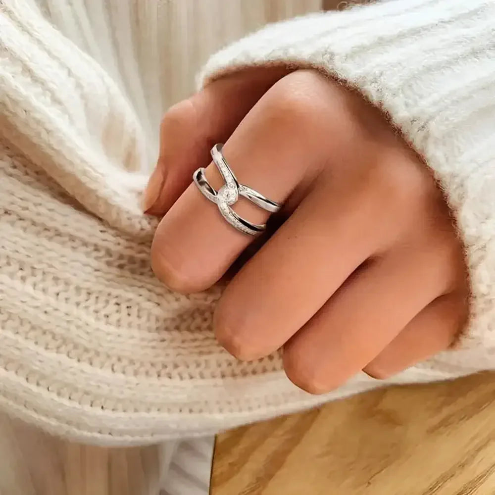 Twisted Inlaid Zircon Double-layered Ring