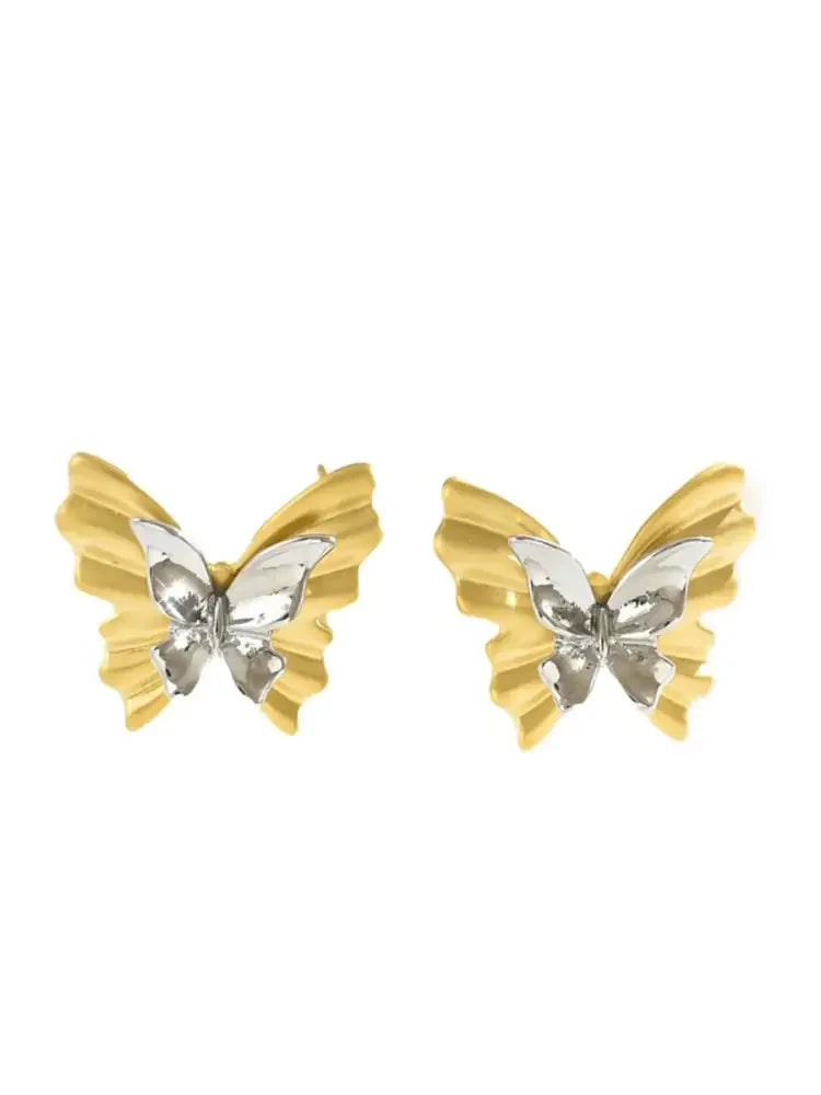 Two-Tone Stainless Steel Butterfly Earrings