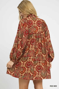 Umgee Boho Mix Paisley Babydoll Dress