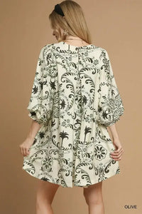 Umgee Boho Printed Balloon Sleeve Mini Dress