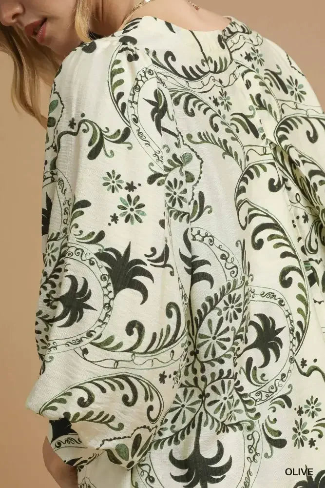 Umgee Boho Printed Balloon Sleeve Mini Dress
