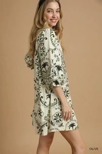 Umgee Boho Printed Balloon Sleeve Mini Dress