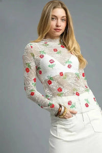 Umgee Floral Mock Neck Long Sleeve Sheer Top - Update AvenueT-ShirtsTrendsi10010058708193210010058708193298704a27 - 386a - 4e40 - b666 - ec6fd7d7482d - Max - OriginWhite