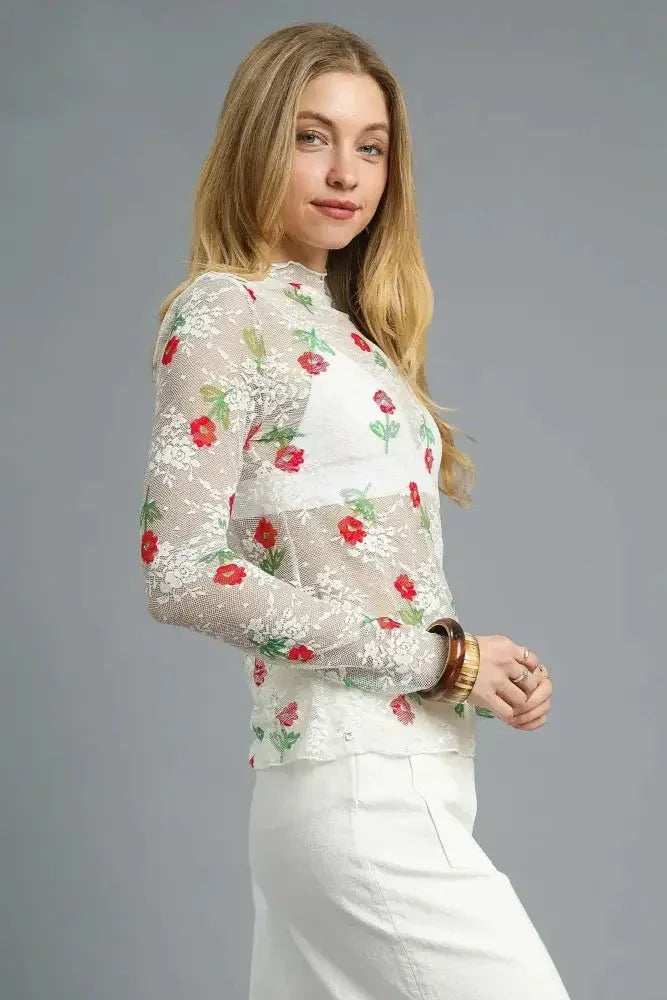 Umgee Floral Mock Neck Long Sleeve Sheer Top - Update AvenueT-ShirtsTrendsi1001005870819321001005870819323b924736 - 4293 - 450a - a81e - f250f74c3b61 - Max - OriginWhite