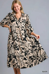 Umgee Floral Print Tiered Midi Dress