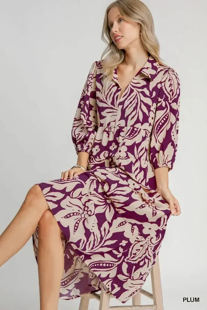 Umgee Floral Print Tiered Midi Dress - Update AvenueCasual DressesTrendsi100100564961041100100564961041Umgee Floral Print Tiered Midi DressPLUM