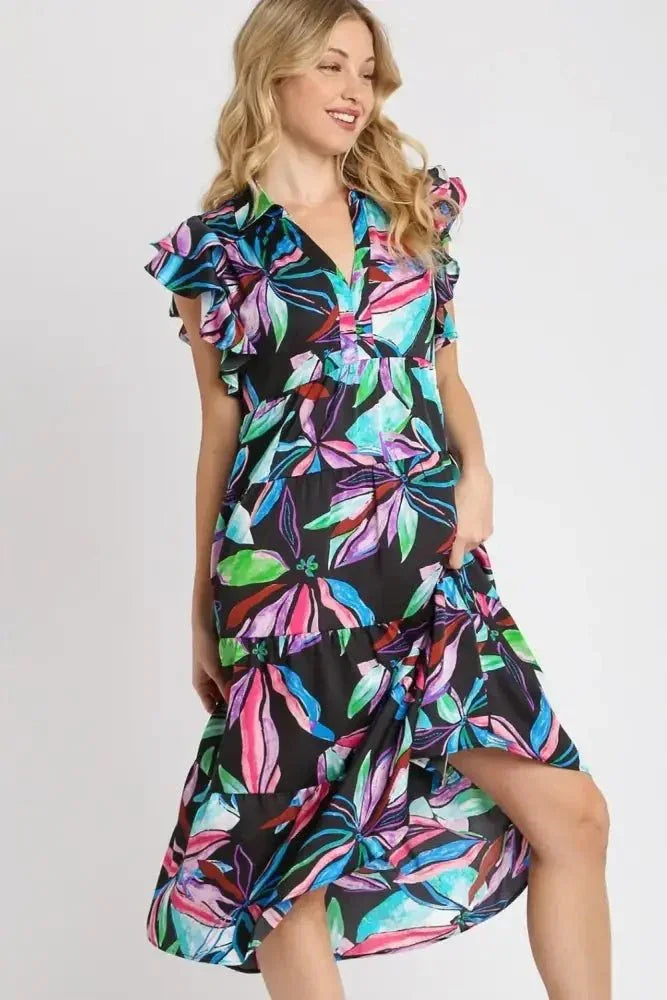 Umgee Full Size Leaf Print Double Layered Ruffle Sleeve Tiered Midi Dress Plus Size - Update AvenueVacation StyleTrendsi10010052962169510010052962169581b6a95c - 8c8f - 43e0 - 85c2 - 3a040d3bbbc7 - MaxBLACKMIX