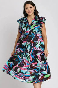 Umgee Full Size Leaf Print Double Layered Ruffle Sleeve Tiered Midi Dress Plus Size - Update AvenueVacation StyleTrendsi10010052962169510010052962169592a1dc16 - 4b84 - 4f59 - a6d5 - da1869233e9b - MaxBLACKMIX