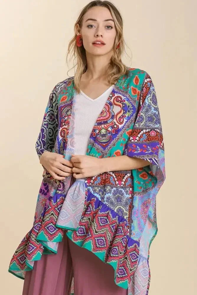 Umgee Full Size Mixed Print Ruffle Hem Open Front Cover Up Plus Size - Update AvenueVacation StyleTrendsi1001005102415991001005102415991931faea - 0235 - 4573 - b3e2 - 77eea6c15627 - MaxTurquoise