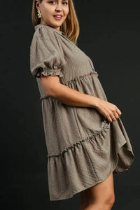 Umgee Full Size Plaid Frill Button Detail Ruffled Short Sleeve Dress Plus Size - Update AvenueTrendsi1001007555110211001007555110212080a8ba - c6c1 - 420c - 881c - dbc99758ed03 - MaxGREEN/PINK