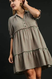 Umgee Full Size Plaid Frill Button Detail Ruffled Short Sleeve Dress Plus Size - Update AvenueTrendsi100100755511021100100755511021bb5771f8 - e9c1 - 4fbb - 84f5 - a3a0ccbe1967 - MaxGREEN/PINK