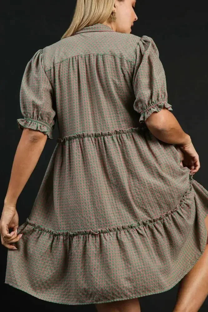 Umgee Full Size Plaid Frill Button Detail Ruffled Short Sleeve Dress Plus Size - Update AvenueTrendsi100100755511021100100755511021bb877614 - d799 - 4387 - bafa - be99680d19ef - MaxGREEN/PINK