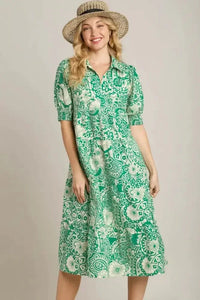 Umgee Full Size Printed Smocked Cuff Puff Sleeve Midi Dress Plus Size - Update AvenueVacation StyleTrendsi100100620171147100100620171147bf9b8014 - 88d5 - 4905 - 87f7 - aa22b40583ce - MaxGreen
