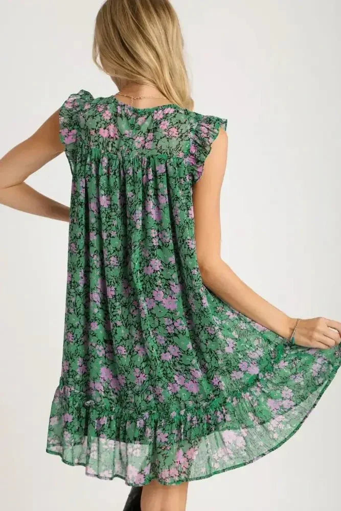 Umgee Full Size Smocked Detail Floral Metallic Ruffle Cap Sleeve Dress Plus Size - Update AvenueVacation StyleTrendsi100100369091643100100369091643de37ad75 - 2c48 - 466f - a328 - a4ce4445e570 - MaxDark Green