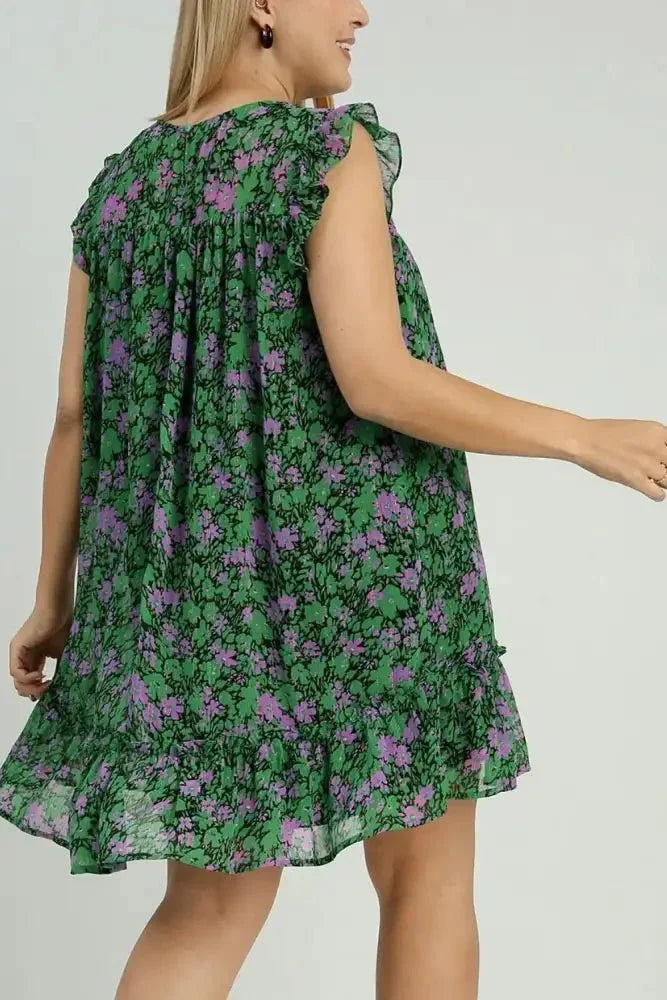 Umgee Full Size Smocked Detail Floral Metallic Ruffle Cap Sleeve Dress Plus Size - Update AvenueVacation StyleTrendsi10010036909164310010036909164397820794 - 1ce3 - 4b4d - 82f0 - 2913403cbefb - MaxDark Green