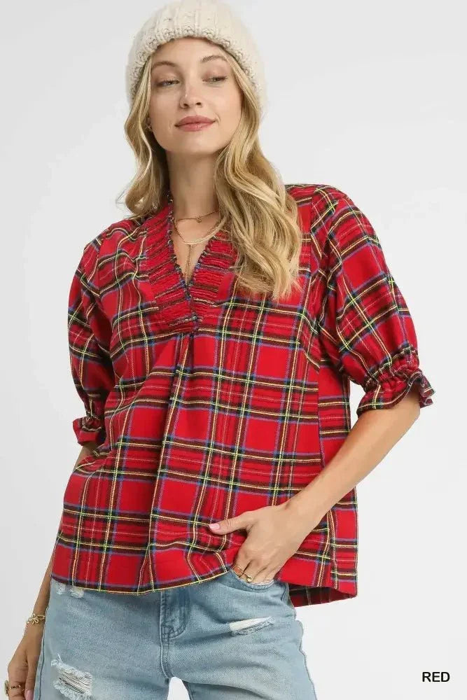Umgee Plaid Smocked V - Neck Flannel Top - Update AvenueTrendsi100100913201967100100913201967d2debd1f - ee06 - 4da7 - ab1d - df15b5e705cb - Max - OriginRed