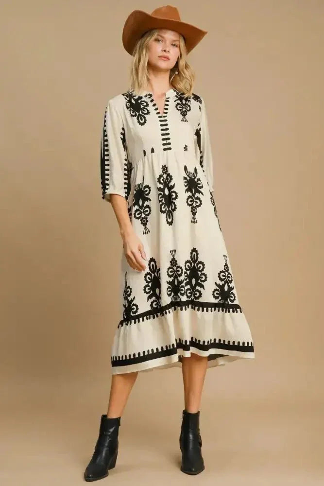 Umgee Printed Notched Midi Dress - Update AvenueFestival VibesTrendsi10010010601114210010010601114230672845 - d34a - 423c - 80ea - 6cc94c77edf2 - MaxCream