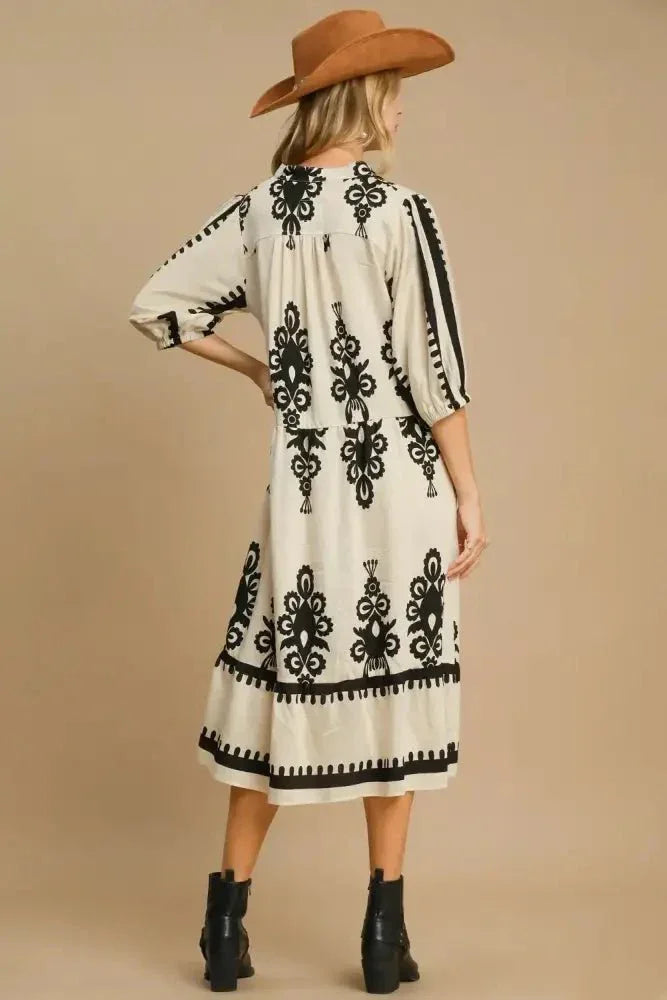 Umgee Printed Notched Midi Dress - Update AvenueFestival VibesTrendsi1001001060111421001001060111422bcf8f80 - ac27 - 4981 - 92a0 - 11f05b7399ee - MaxCream
