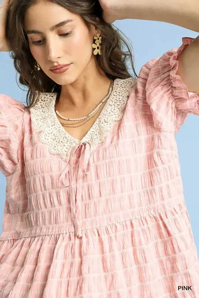 Umgee Short Sleeve Gingham Lace Peplum Blouse - Update AvenueTrendsi100100580091089100100580091089dc5ec98a - e9cb - 4299 - a003 - 6e7a5cf7d6a4 - Max - OriginPink