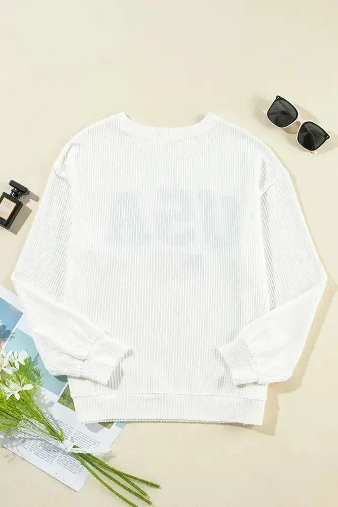 US Flag Corded Long Sleeve Sweatshirt - Update AvenueHonor the Stars and StripesTrendsi10010096316614510010096316614587b6037b - f8e1 - 473b - bf31 - 05e1b2af6d3d - MaxWhite