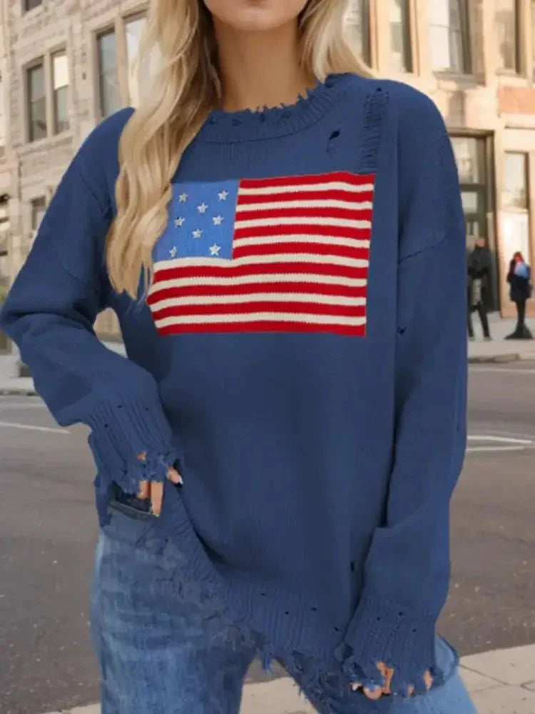 US Flag Distressed Round Neck Long Sleeve Sweater - Update AvenueHonor the Stars and StripesTrendsi100100575715302100100575715302c5bff1a5 - b983 - 46c2 - 8a57 - 956d466ba90d - MaxFrench Blue