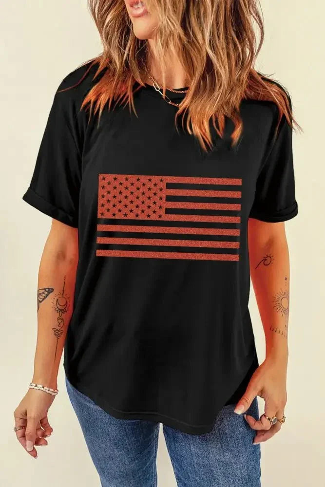 US Flag Round Neck Short Sleeve T-Shirt - Update AvenueHonor the Stars and StripesTrendsi100100403771954100100403771954b5679df2 - 72c0 - 4b03 - 8cf7 - 9c649a93aff3 - MaxBlack