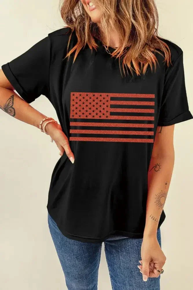 US Flag Round Neck Short Sleeve T-Shirt - Update AvenueHonor the Stars and StripesTrendsi10010040377195410010040377195492206054 - e704 - 4d43 - ba15 - 240fdb516f22 - MaxBlack