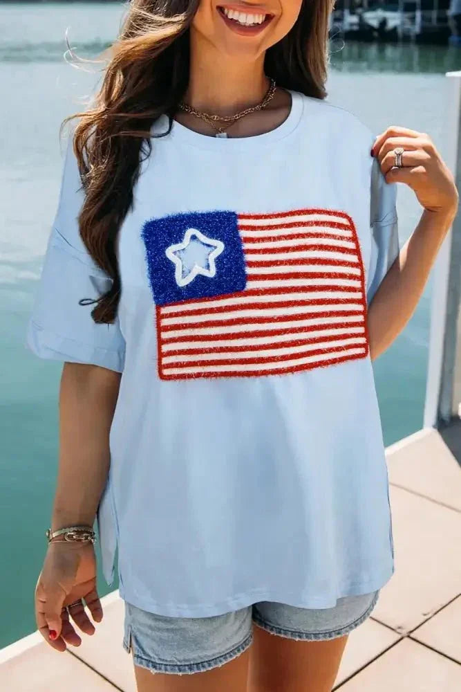 US Flag Round Neck Short Sleeve T-Shirt - Update AvenueHonor the Stars and StripesTrendsi1001004293817301001004293817302ff2fc5b - 4a89 - 47ad - a0f9 - 95090dd3697e - MaxLight Blue