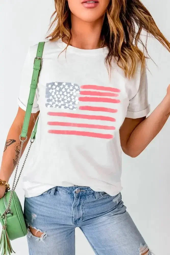 US Flag Round Neck Short Sleeve T-Shirt - Update AvenueHonor the Stars and StripesTrendsi10010044299187610010044299187678766a79 - 628b - 46f6 - a95f - e519ea2bcddc - MaxWhite