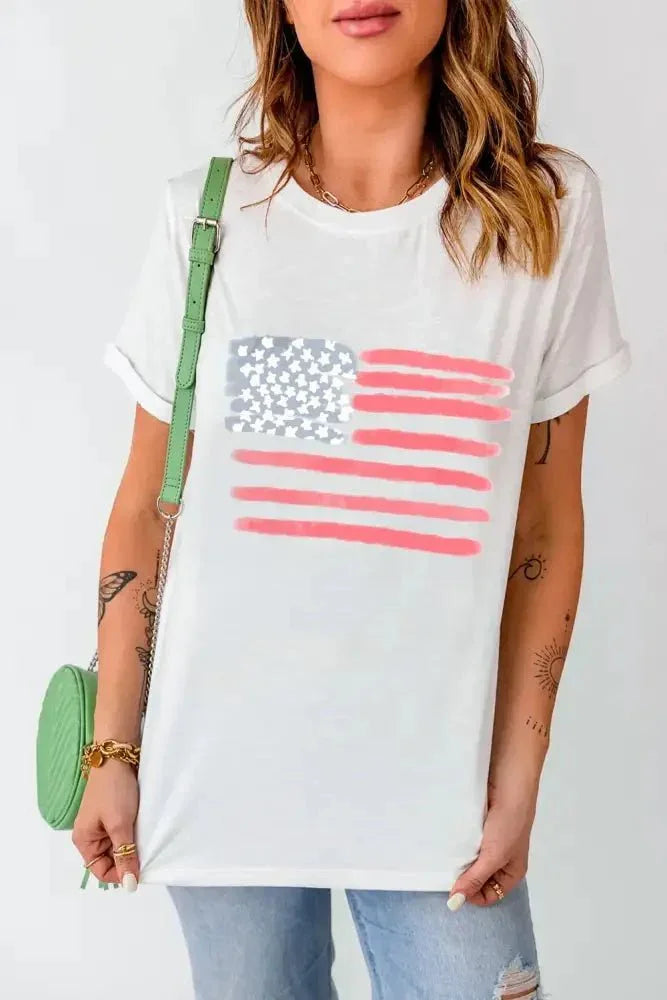 US Flag Round Neck Short Sleeve T-Shirt - Update AvenueHonor the Stars and StripesTrendsi100100442991876100100442991876f8947ee9 - d1a8 - 4b9d - 9bb6 - eff9c9db72d2 - MaxWhite