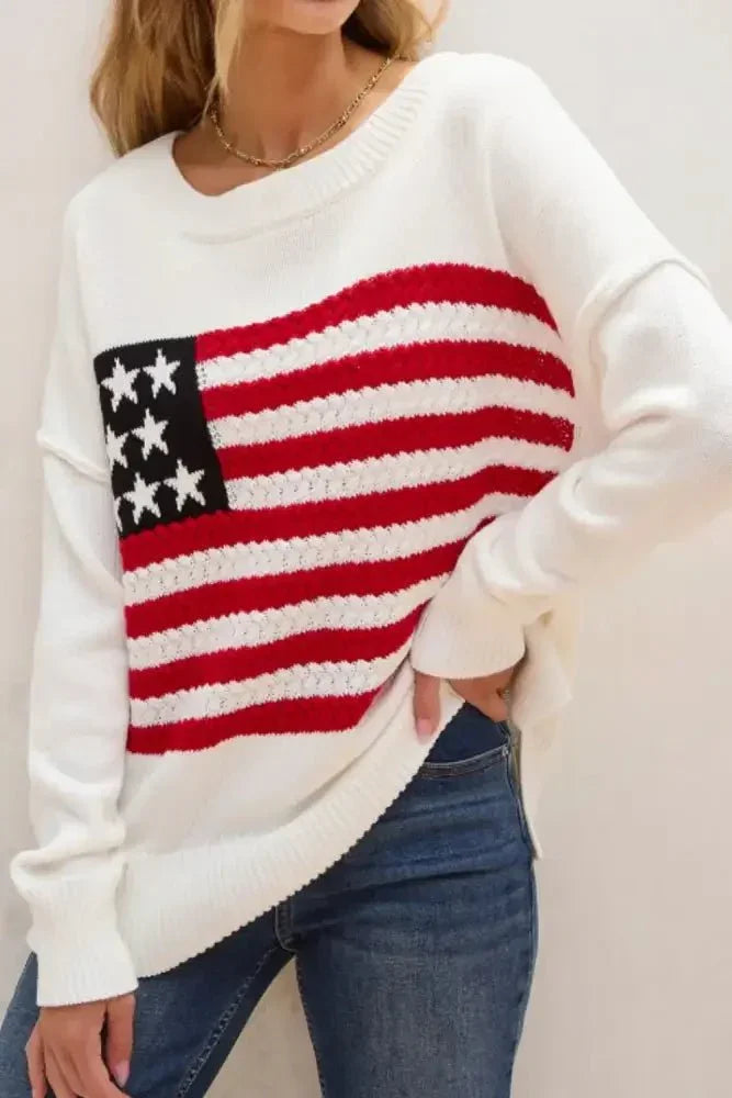 US Flag Side Slit Drop Shoulder Sweater - Update AvenueHonor the Stars and StripesTrendsi1001007068464211001007068464211a3c5c6d - d00f - 4eaf - 8333 - 8b8c059420dd - MaxWhite