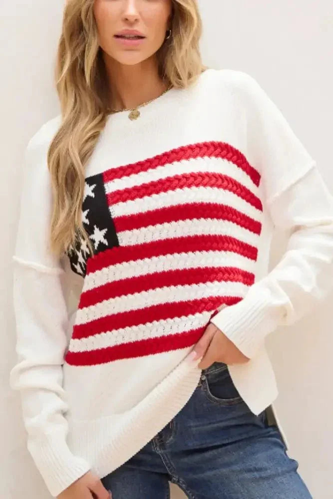 US Flag Side Slit Drop Shoulder Sweater - Update AvenueHonor the Stars and StripesTrendsi100100706846421100100706846421f4020171 - 85b4 - 4a5a - 84e1 - 63fab90049cf - MaxWhite