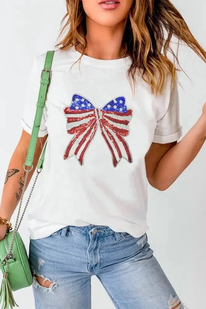 USA Flag Bow Knot Patched Crew Neck T Shirt - Update AvenueT-ShirtsTrendsi100100312985679100100312985679f74ceee5 - 4e0d - 4071 - 9c71 - 44bab69f7331 - Max - OriginWhite