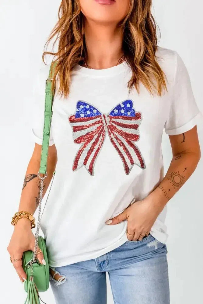 USA Flag Bow Knot Patched Crew Neck T Shirt - Update AvenueT-ShirtsTrendsi100100312985679100100312985679baa8bd1c - d966 - 4b06 - 86e0 - 23a099fa95e8 - Max - OriginWhite