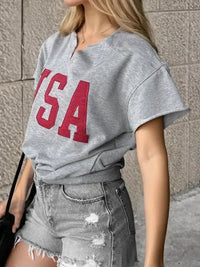 USA Lettering Patch Notched Neck T-Shirt - Update AvenueT-ShirtsTrendsi100100774291626100100774291626cf00aec828674970ba4990f9cf7f62cd - Max - OriginGray