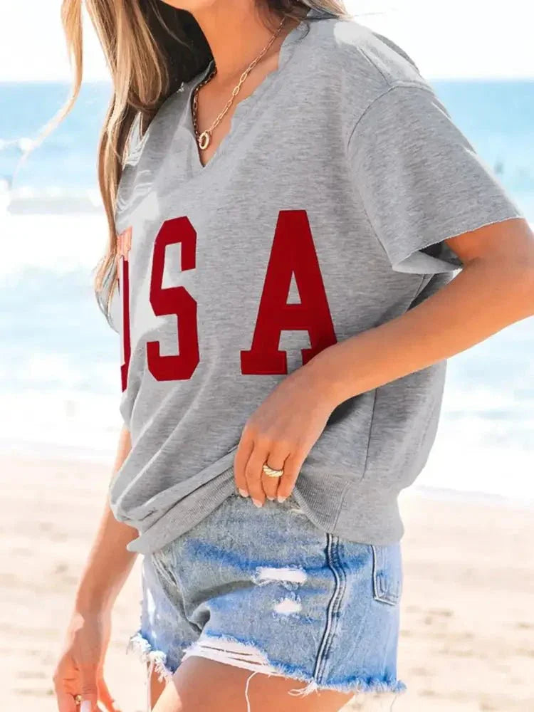USA Lettering Patch Notched Neck T-Shirt - Update AvenueT-ShirtsTrendsi1001007742916261001007742916265ea31388 - 9530 - 472e - 9c84 - 388388ed13c4 - Max - OriginGray