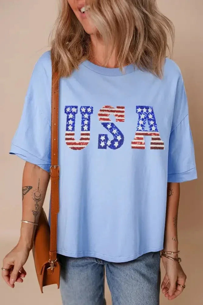 USA Patched Drop Sleeve Crewneck T Shirt - Update AvenueT-ShirtsTrendsi1001008088298371001008088298378da4681a - 424c - 4d5a - 8b4d - 1502e7b2b909 - Max - OriginLight Blue
