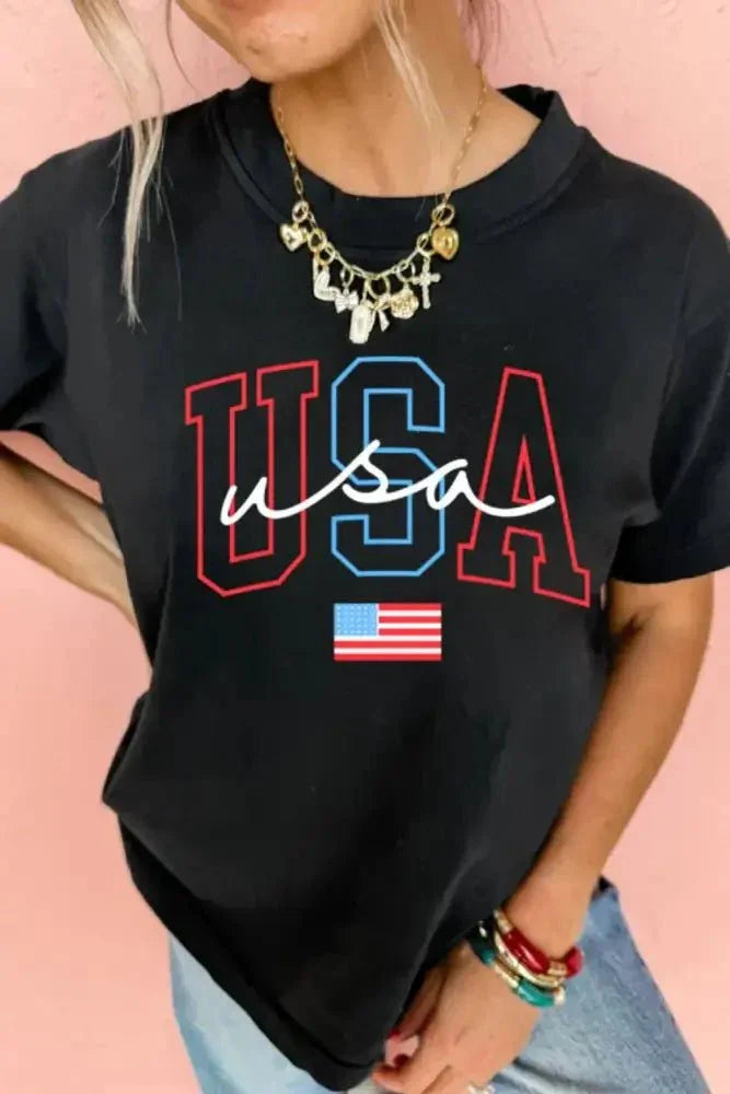 USA Round Neck Short Sleeve T-Shirt - Update AvenueT-ShirtsTrendsi100100833061590100100833061590d5c986f6 - b39f - 488b - 8b9e - c44b50b8ccd4 - Max - OriginBlack