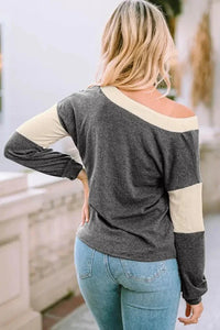V Neck Color Block Top - Update AvenueTrendsi1001019740506231001019740506236b826c0e540e485492ac8c2328a69838 - MaxDark Gray
