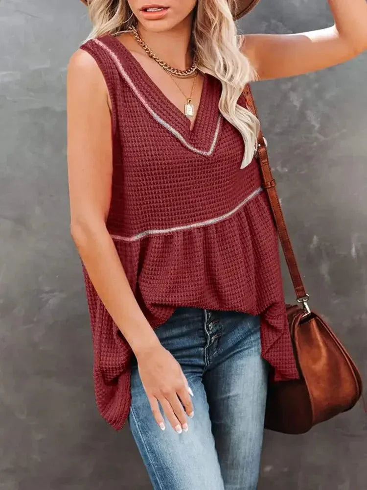 V - Neck Contrast Trim Waffle Knit Tank Top - Update AvenueTanks & CamisTrendsi100100894693881100100894693881ce57d97b - 9323 - 4b62 - aa21 - f47530801774 - Max - OriginBurgundy