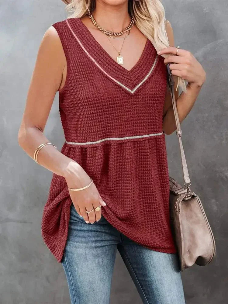 V - Neck Contrast Trim Waffle Knit Tank Top - Update AvenueTanks & CamisTrendsi100100894693881100100894693881abd8f541 - 2b63 - 4640 - a077 - 5ab8e97feec7 - Max - OriginBurgundy