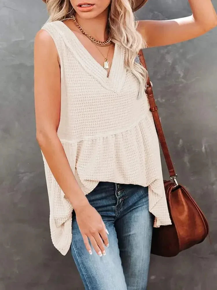 V - Neck Contrast Trim Waffle Knit Tank Top - Update AvenueTanks & CamisTrendsi10010089469702710010089469702768ff9a78 - 94b6 - 479b - 8f34 - 263bb8db6b16 - Max - OriginEggshell