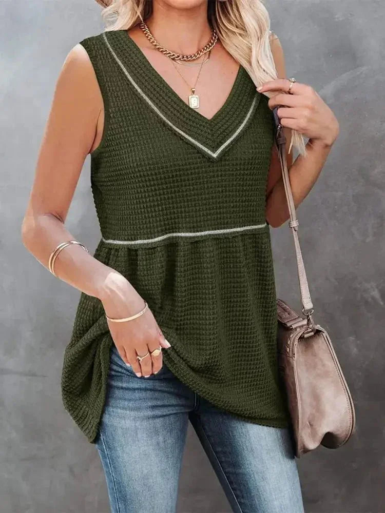 V - Neck Contrast Trim Waffle Knit Tank Top - Update AvenueTanks & CamisTrendsi1001008946972961001008946972966a18e972 - 7d73 - 4e16 - bdf9 - fe358c7130a1 - Max - OriginGreen