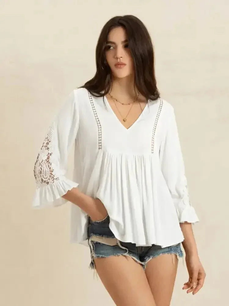 V - Neck Lace Flounce Sleeve Top - Update AvenueT-ShirtsTrendsi100100062941649100100062941649220a313c - 4e5c - 419c - 8022 - a296a3935f1c - Max - OriginWhite