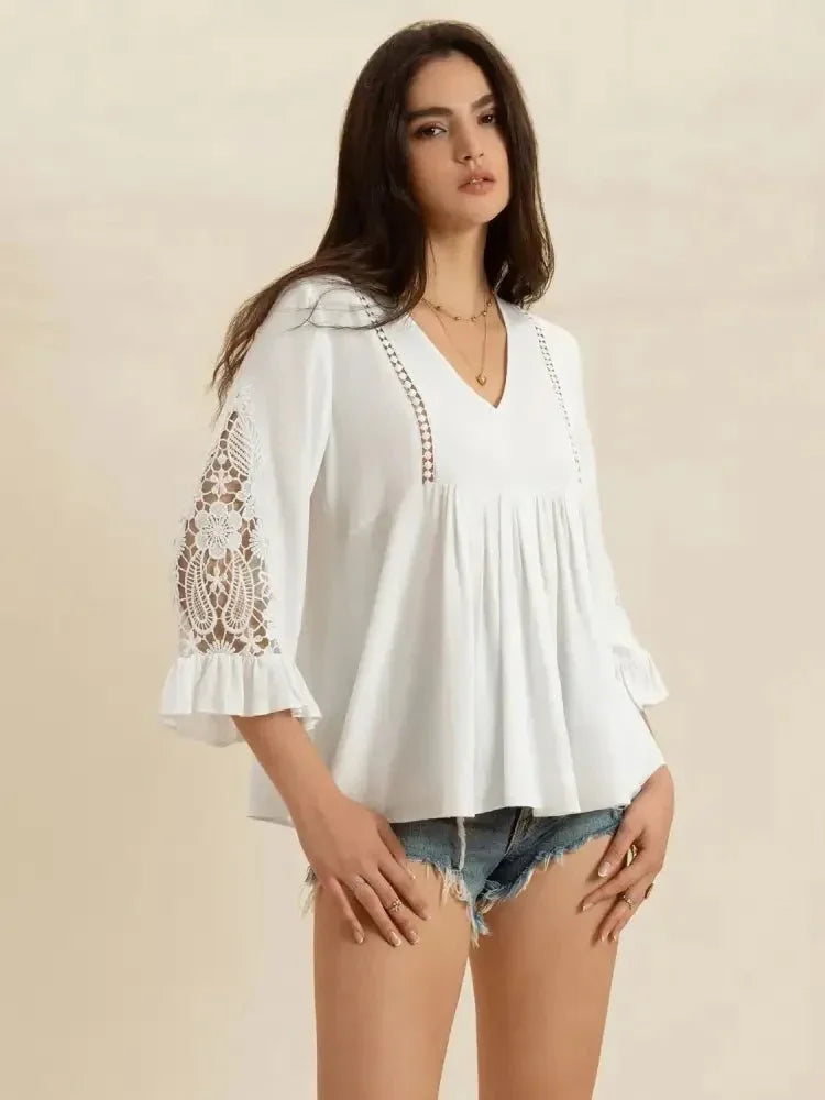 V - Neck Lace Flounce Sleeve Top - Update AvenueT-ShirtsTrendsi100100062941649100100062941649604403f2 - ac21 - 4dfd - af00 - ca6522379d20 - Max - OriginWhite
